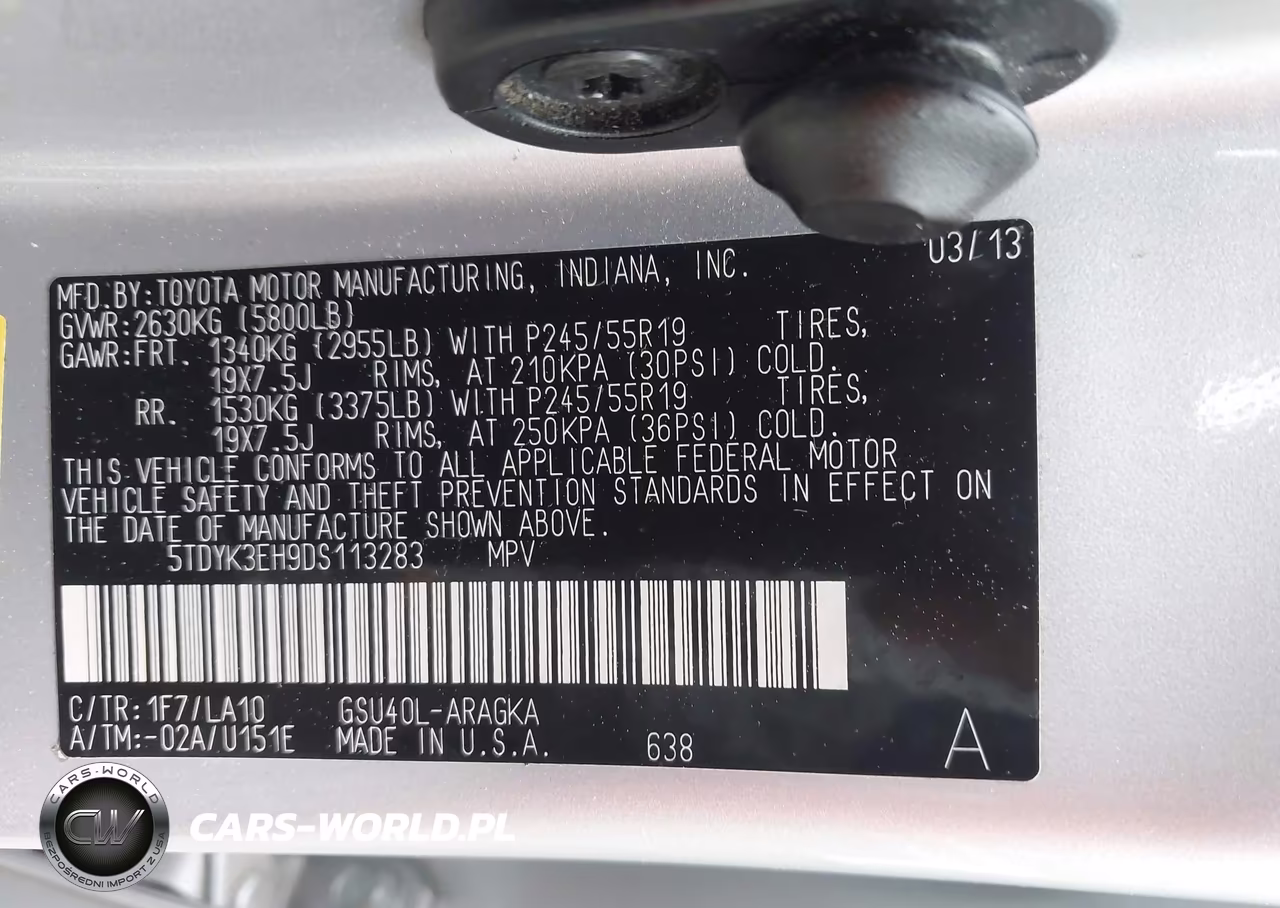 2013 Toyota Highlander Limited V6 VIN:5TDYK3EH9DS113283 - 9
