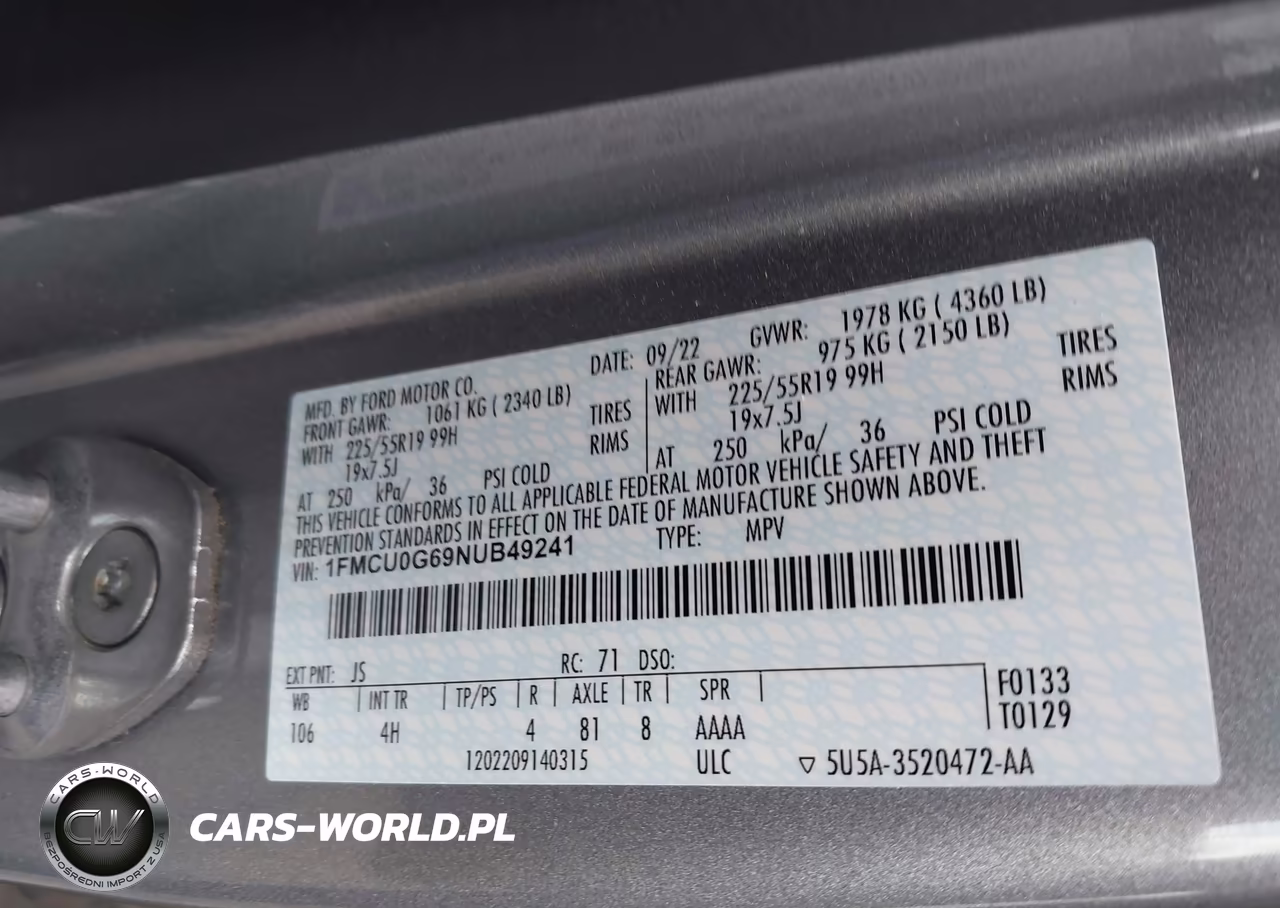 2022 Ford Escape Se VIN:1FMCU0G69NUB49241 - 9