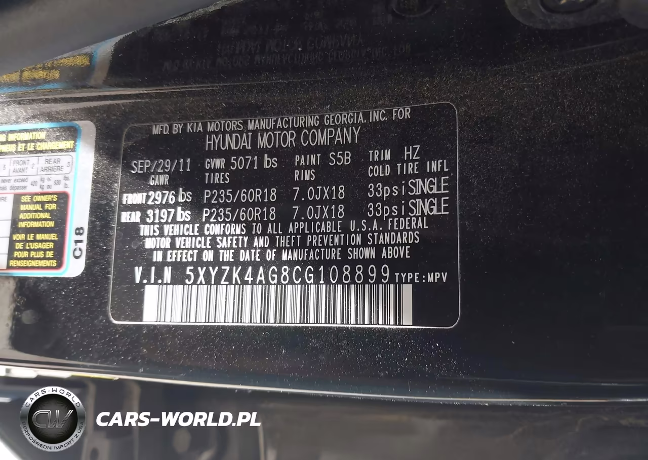 2012 Hyundai Santa Fe Limited V6 VIN:5XYZK4AG8CG108899 - 9