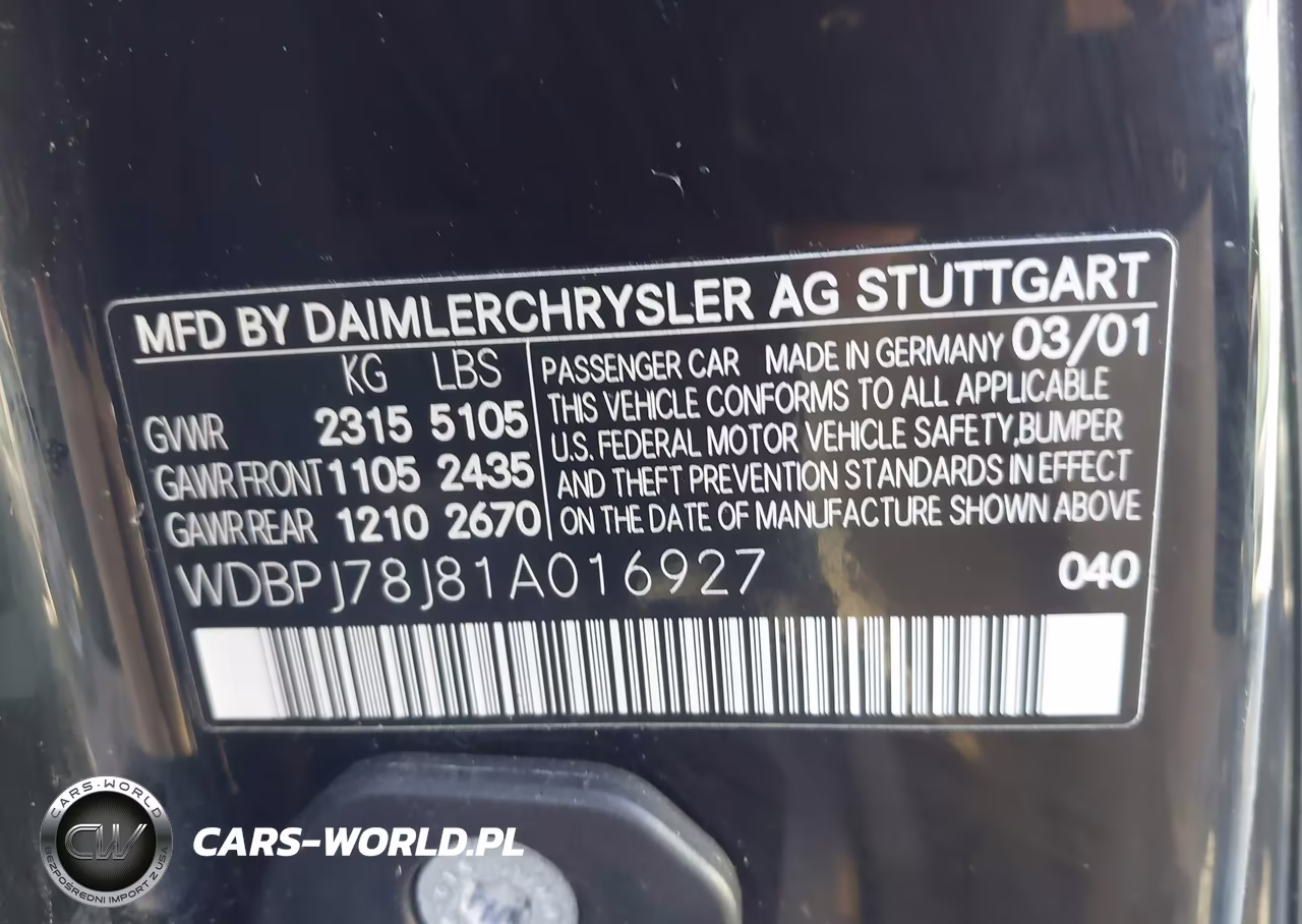2001 Mercedes-Benz Cl 600 VIN:WDBPJ78J81A016927 - 9