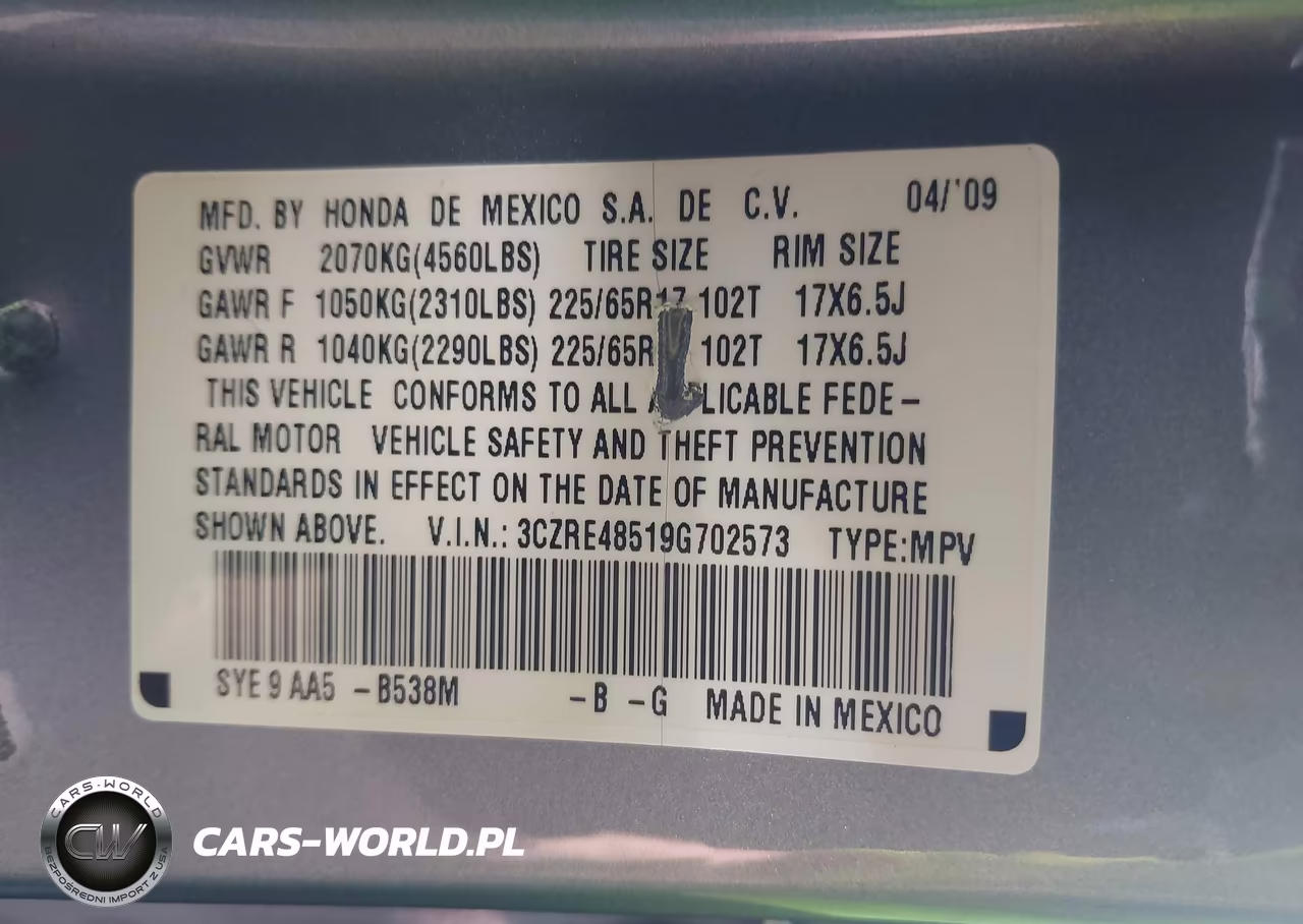 2009 Honda Cr-V Ex VIN:3CZRE48519G702573 - 9