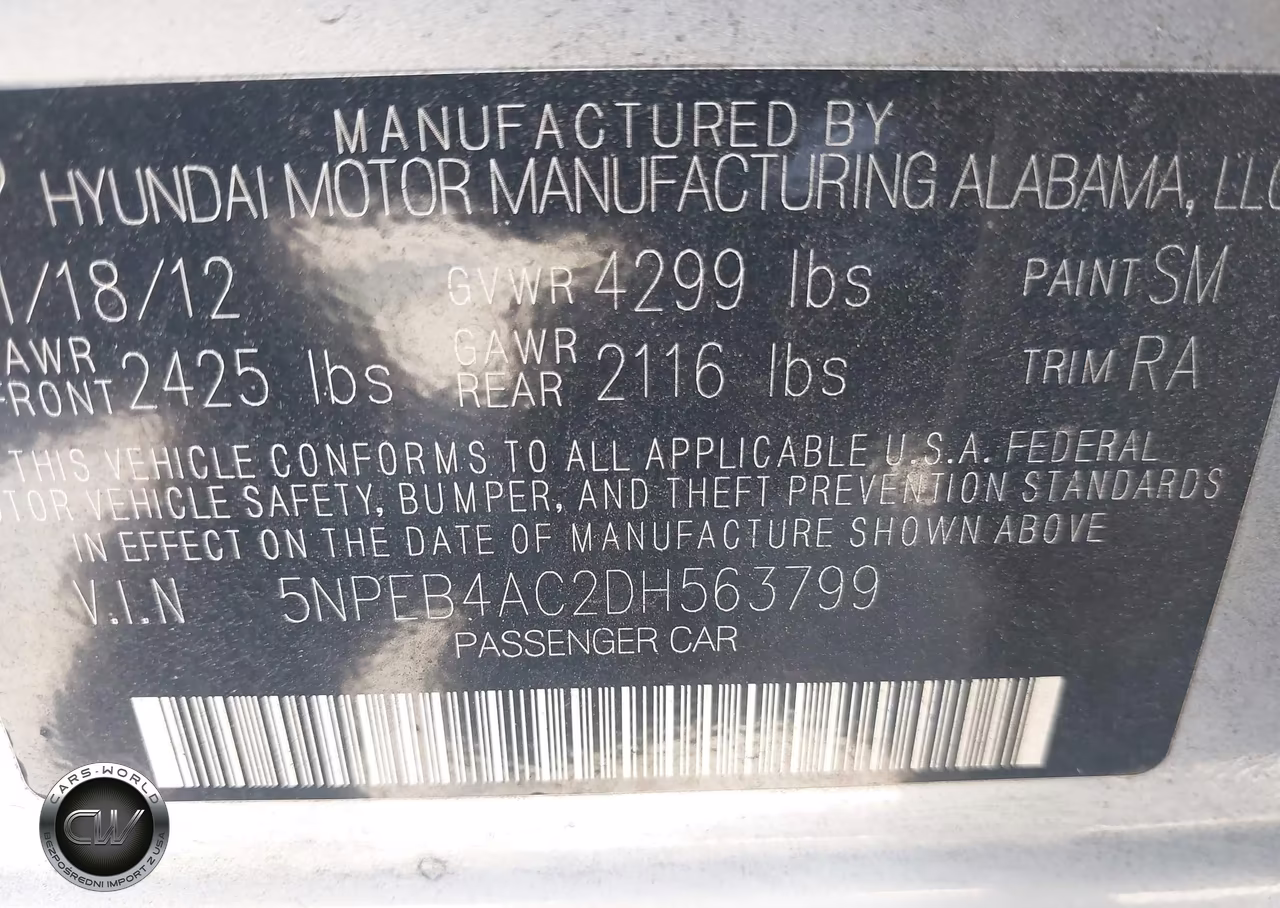 2013 Hyundai Sonata Gls VIN:5NPEB4AC2DH563799 - 9