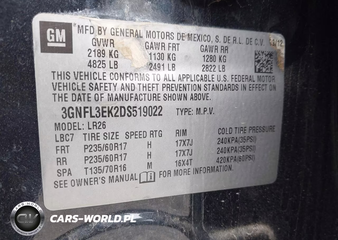 2013 Chevrolet Captiva Sport Lt VIN:3GNFL3EK2DS519022 - 9