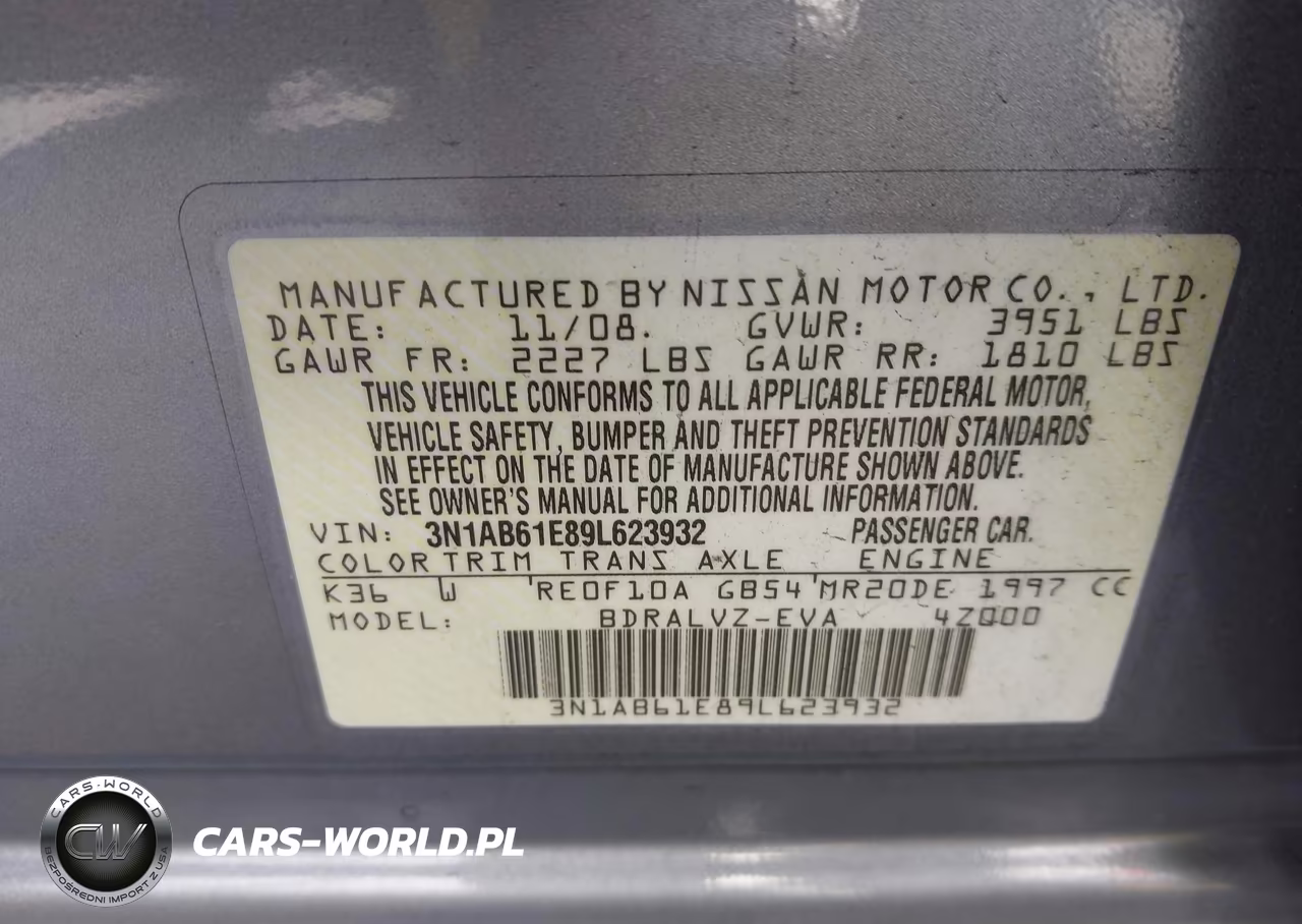 2009 Nissan Sentra 2.0Sl VIN:3N1AB61E89L623932 - 9