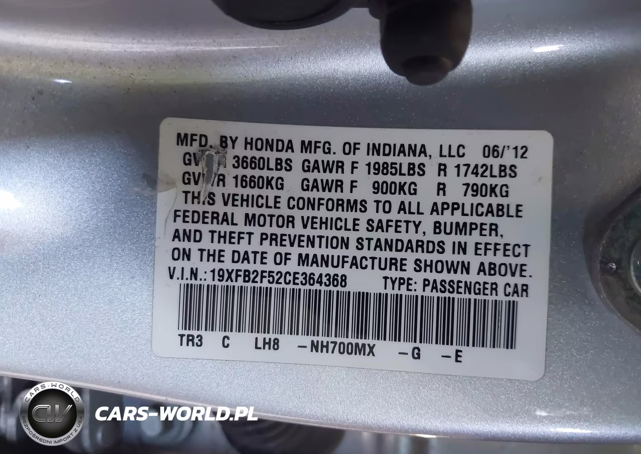 2012 Honda Civic Lx VIN:19XFB2F52CE364368 - 9