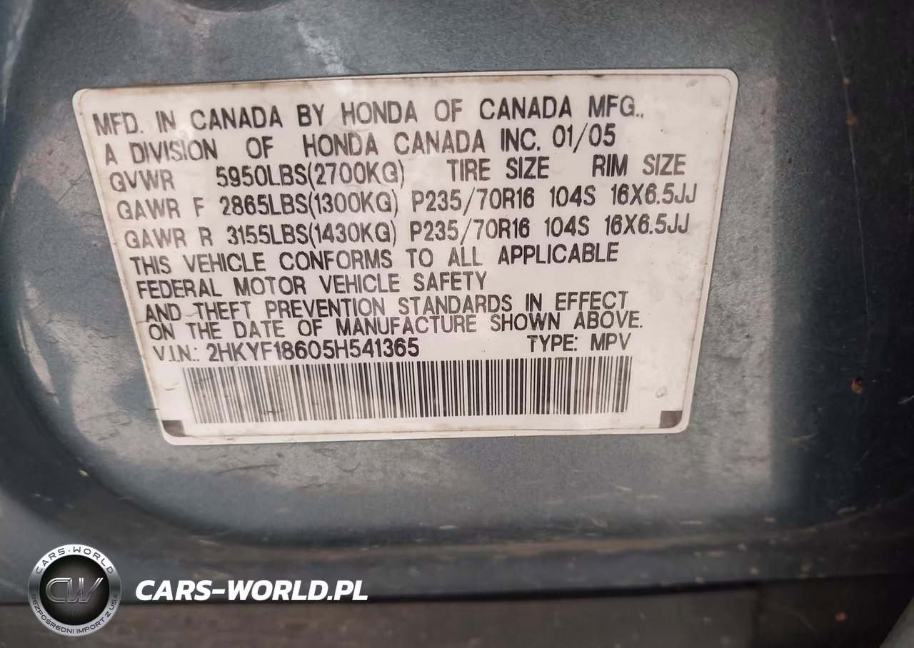 2005 Honda Pilot Ex-L VIN:2HKYF18605H541365 - 9