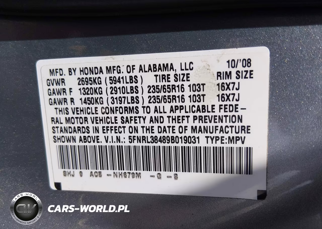2009 Honda Odyssey Ex VIN:5FNRL38489B019031 - 9
