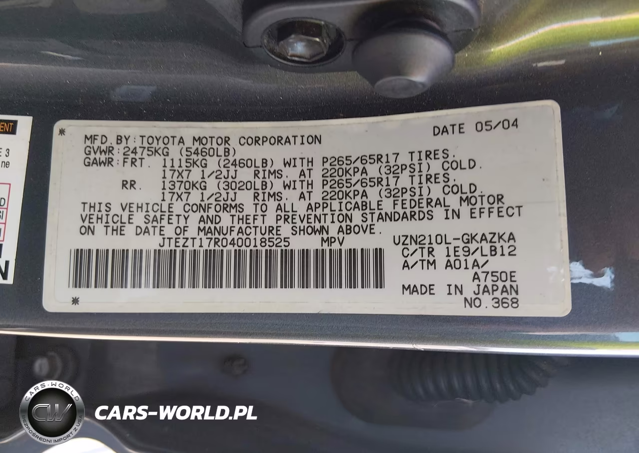 2004 Toyota 4Runner Limited V8 VIN:JTEZT17R040018525 - 9
