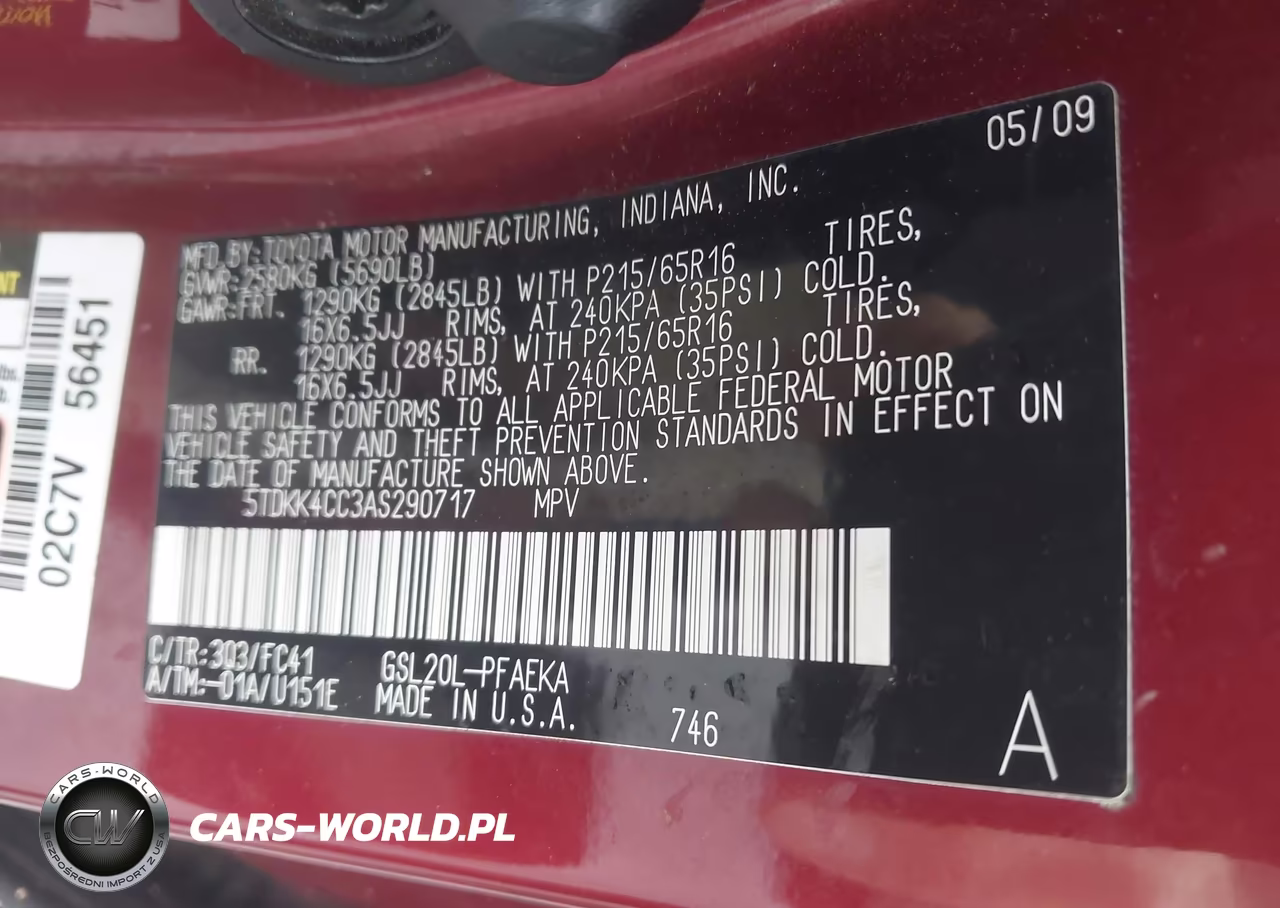 2010 Toyota Sienna Le VIN:5TDKK4CC3AS290717 - 9