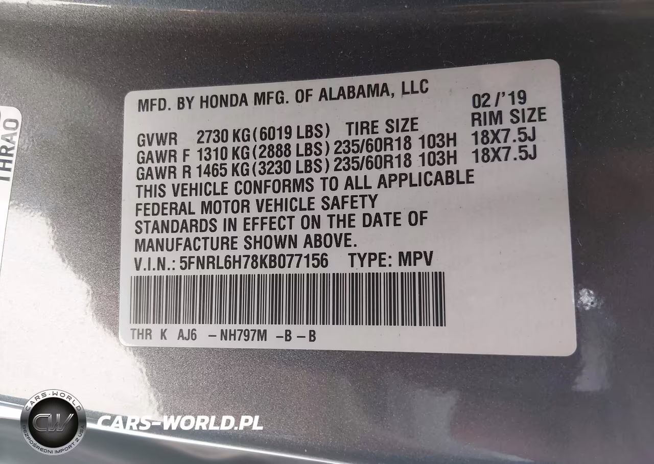 2019 Honda Odyssey Ex-L VIN:5FNRL6H78KB077156 - 9