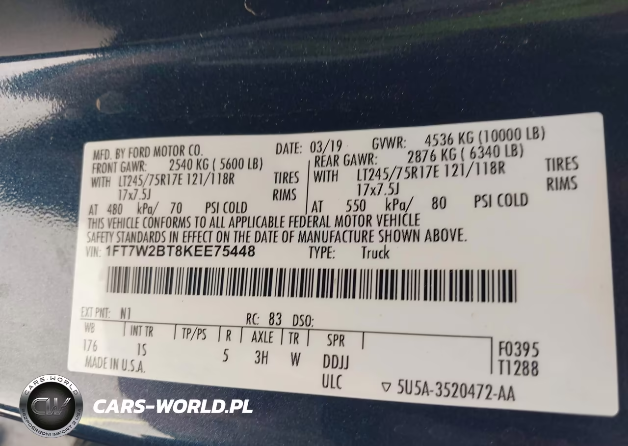 2019 Ford F-250 Xl VIN:1FT7W2BT8KEE75448 - 9
