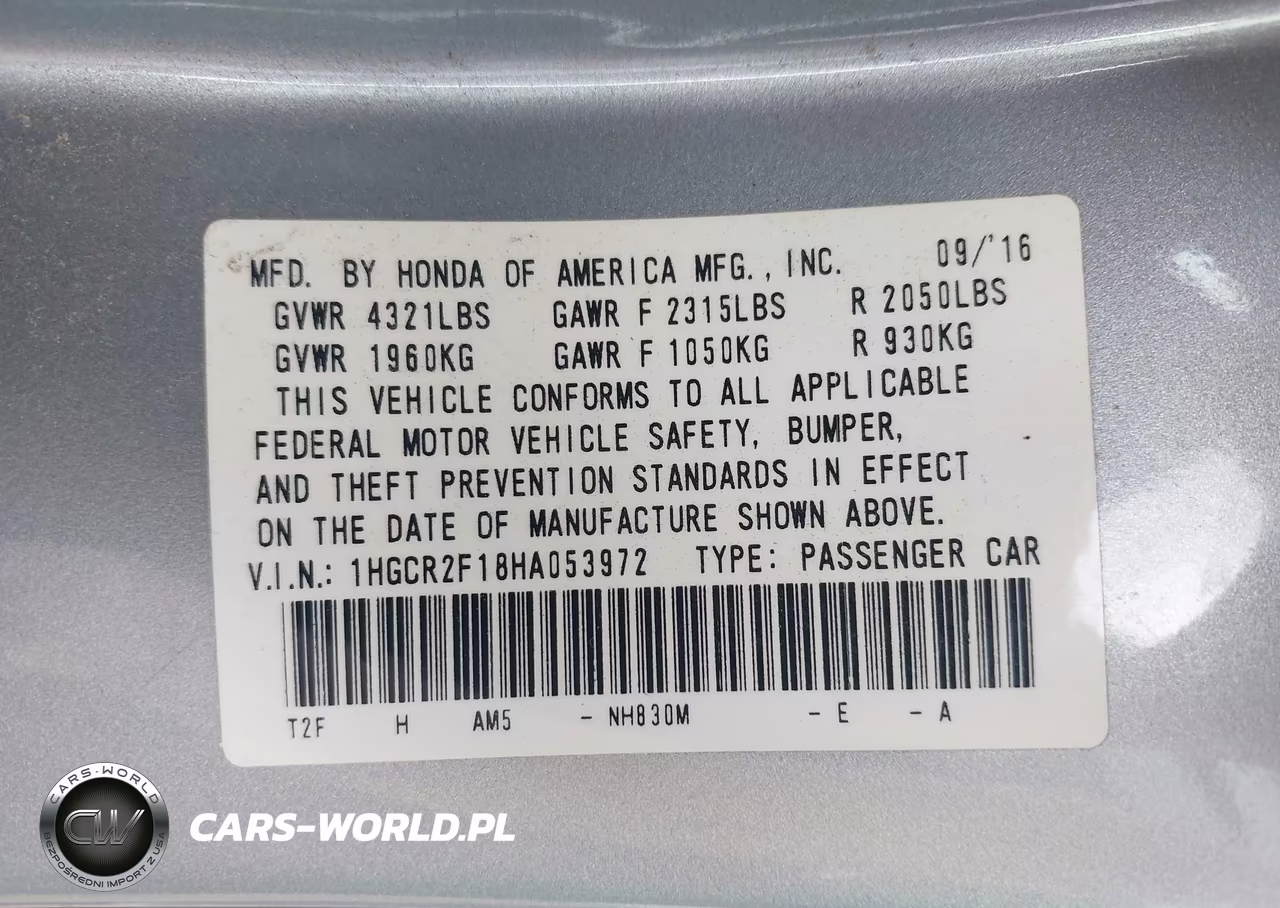 2017 Honda Accord Sport Se VIN:1HGCR2F18HA053972 - 9