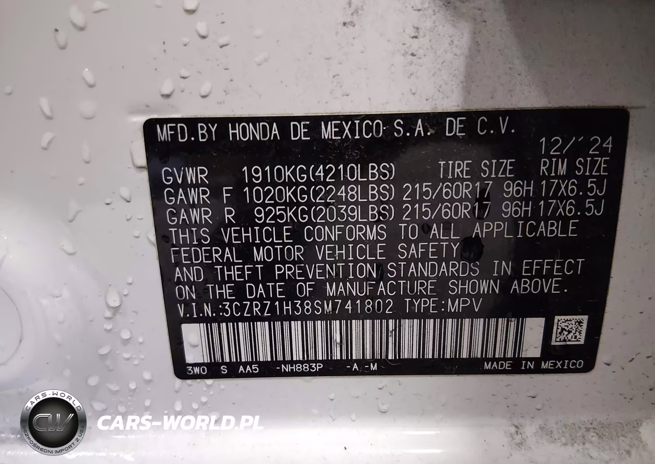 2025 Honda Hr-V 2Wd Lx VIN:3CZRZ1H38SM741802 - 9