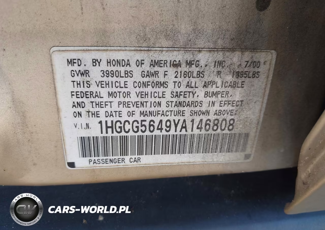 2000 Honda Accord 2.3 Lx VIN:1HGCG5649YA146808 - 9