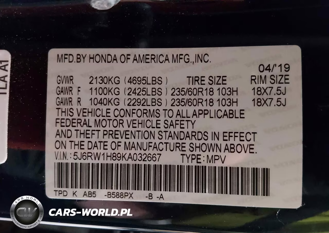 2019 Honda Cr-V Ex-L VIN:5J6RW1H89KA032667 - 9