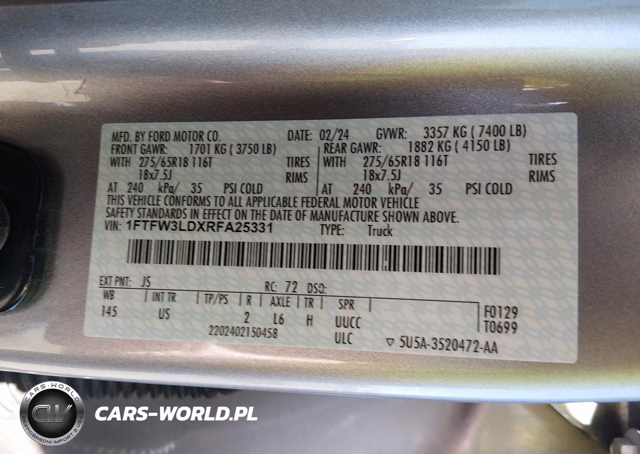 2024 Ford F-150 Xlt VIN:1FTFW3LDXRFA25331 - 9