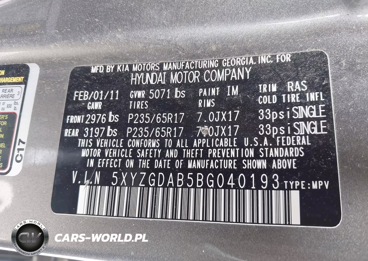 2011 Hyundai Santa Fe Gls VIN:5XYZGDAB5BG040193 - 9