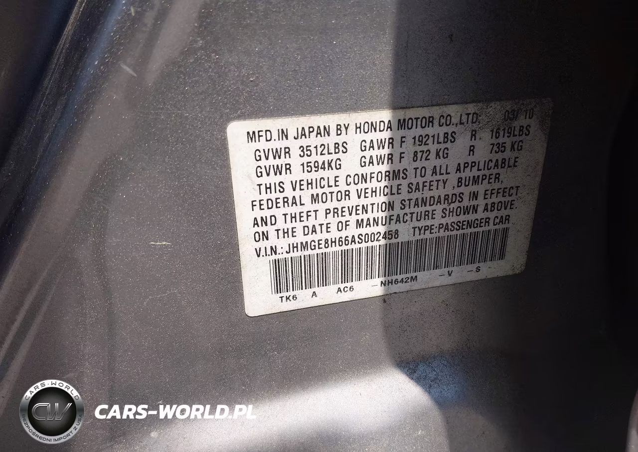 2010 Honda Fit Sport VIN:JHMGE8H66AS002458 - 9