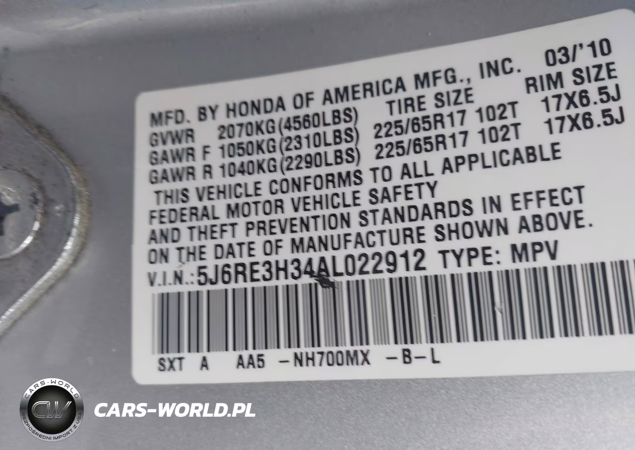 2010 Honda Cr-V Lx VIN:5J6RE3H34AL022912 - 9