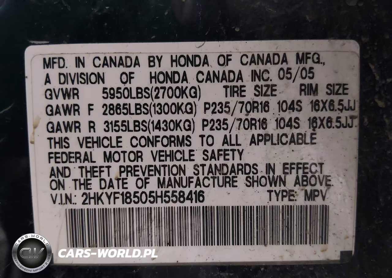 2005 Honda Pilot Ex-L VIN:2HKYF18505H558416 - 9