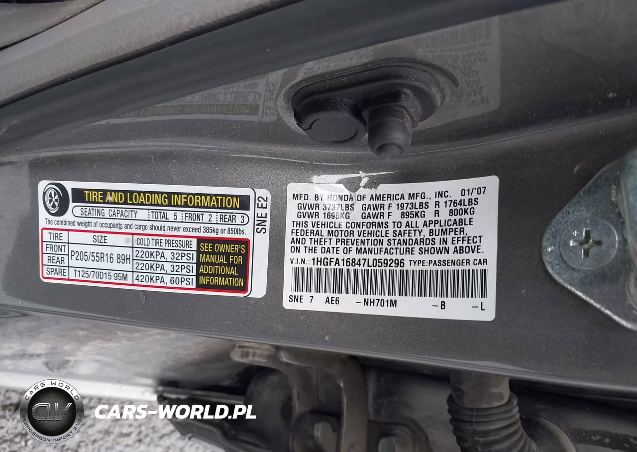 2007 Honda Civic Ex VIN:1HGFA16847L059296 - 9