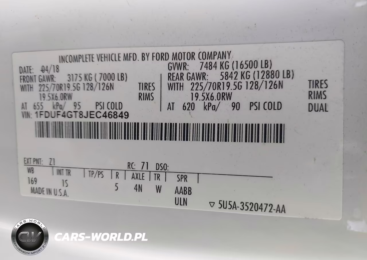 2018 Ford F-450 Chassis Xl VIN:1FDUF4GT8JEC46849 - 8