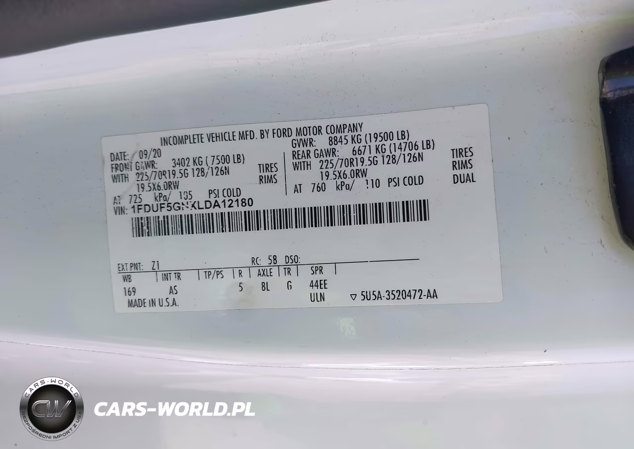 2020 Ford F-550 Chassis Xl VIN:1FDUF5GNXLDA12180 - 8