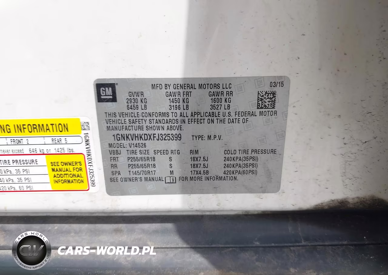 2015 Chevrolet Traverse 2Lt VIN:1GNKVHKDXFJ325399 - 9