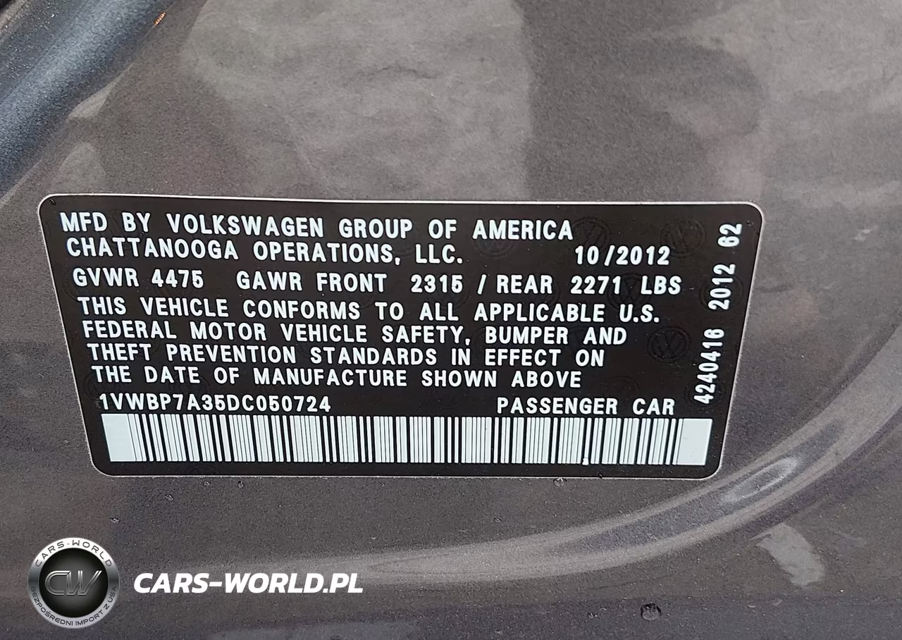 2013 Volkswagen Passat 2.5L Se VIN:1VWBP7A35DC050724 - 9