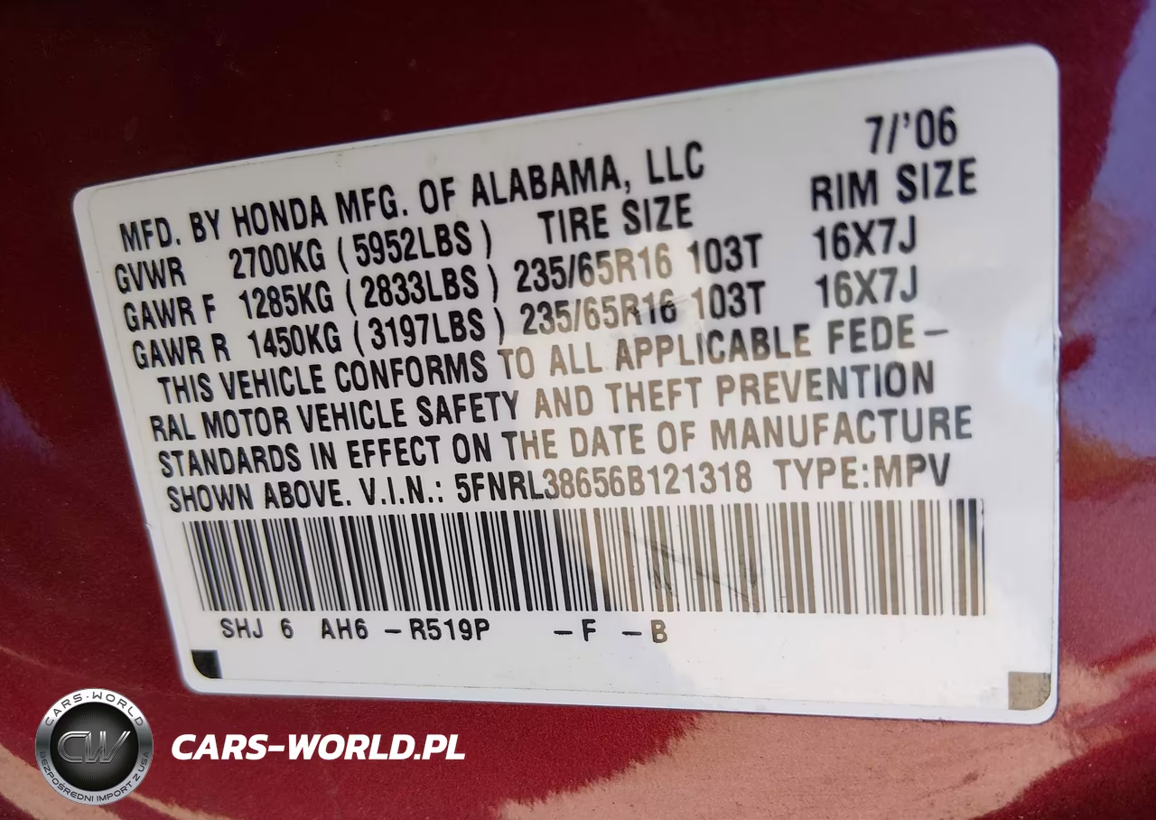 2006 Honda Odyssey Ex-L VIN:5FNRL38656B121318 - 9