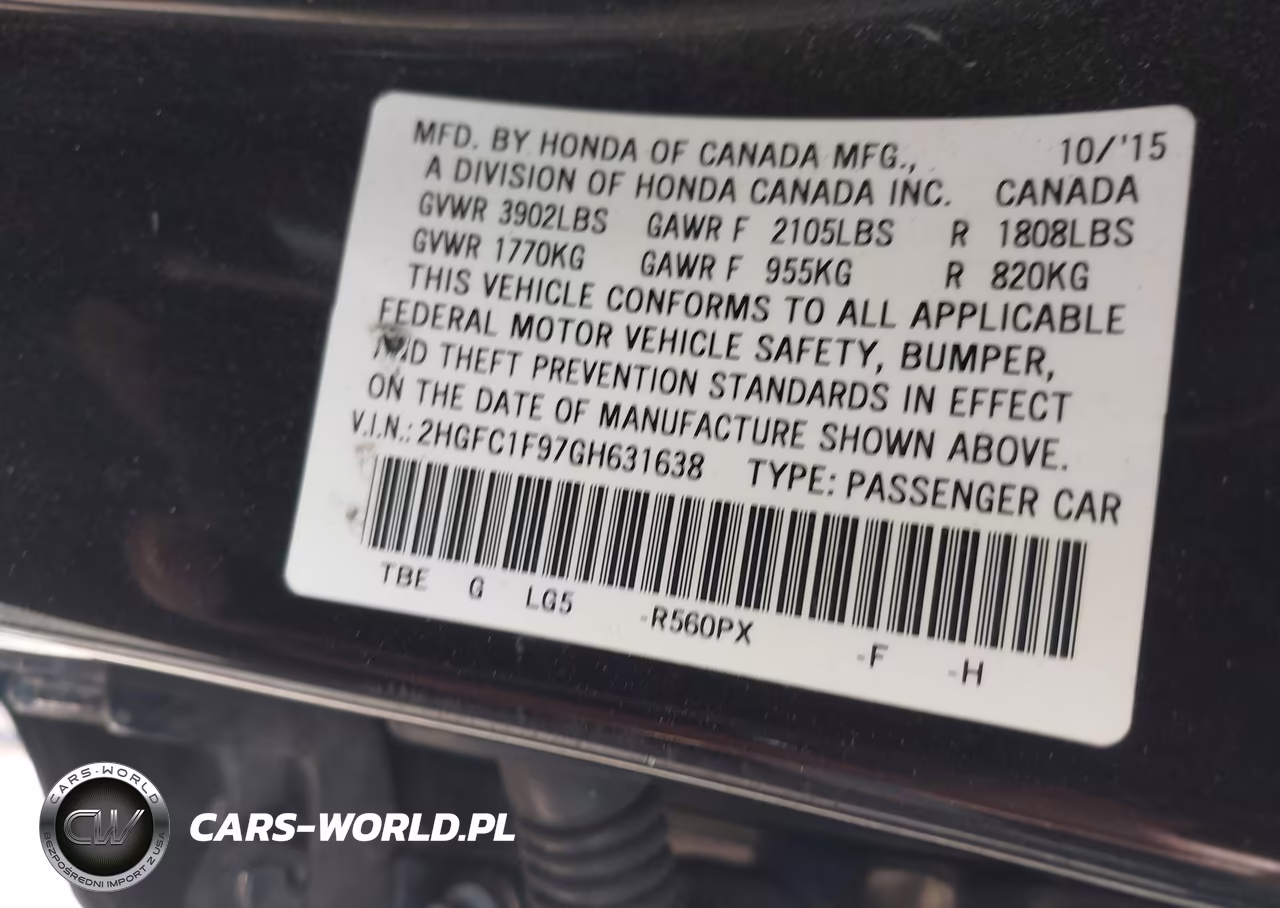 2016 Honda Civic Touring VIN:2HGFC1F97GH631638 - 9