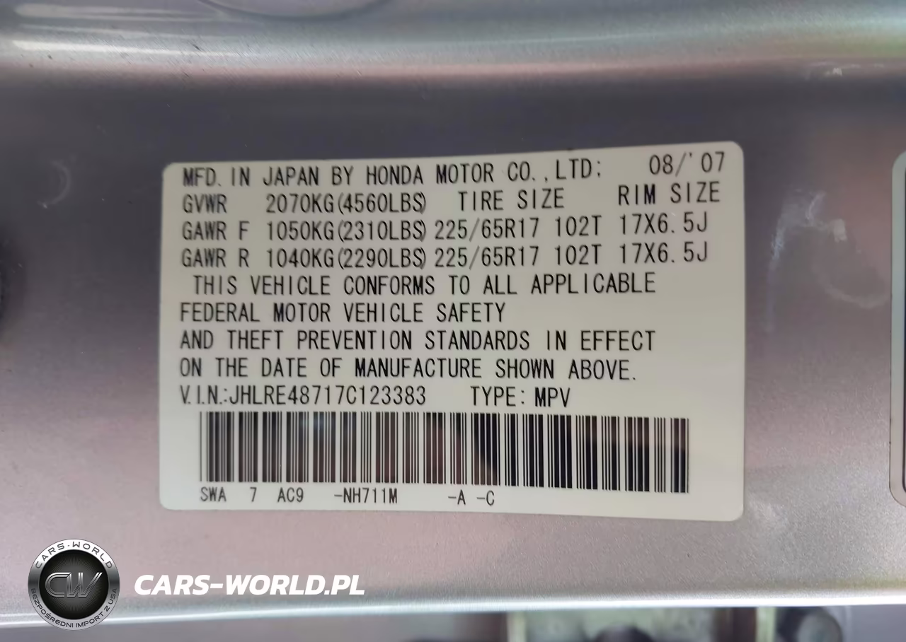 2007 Honda Cr-V Ex-L VIN:JHLRE48717C123383 - 9