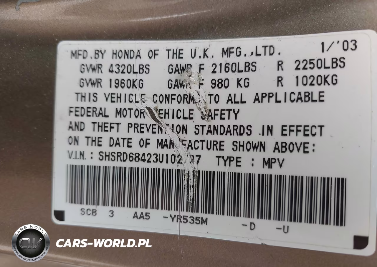 2003 Honda Cr-V Lx VIN:SHSRD68423U102727 - 17