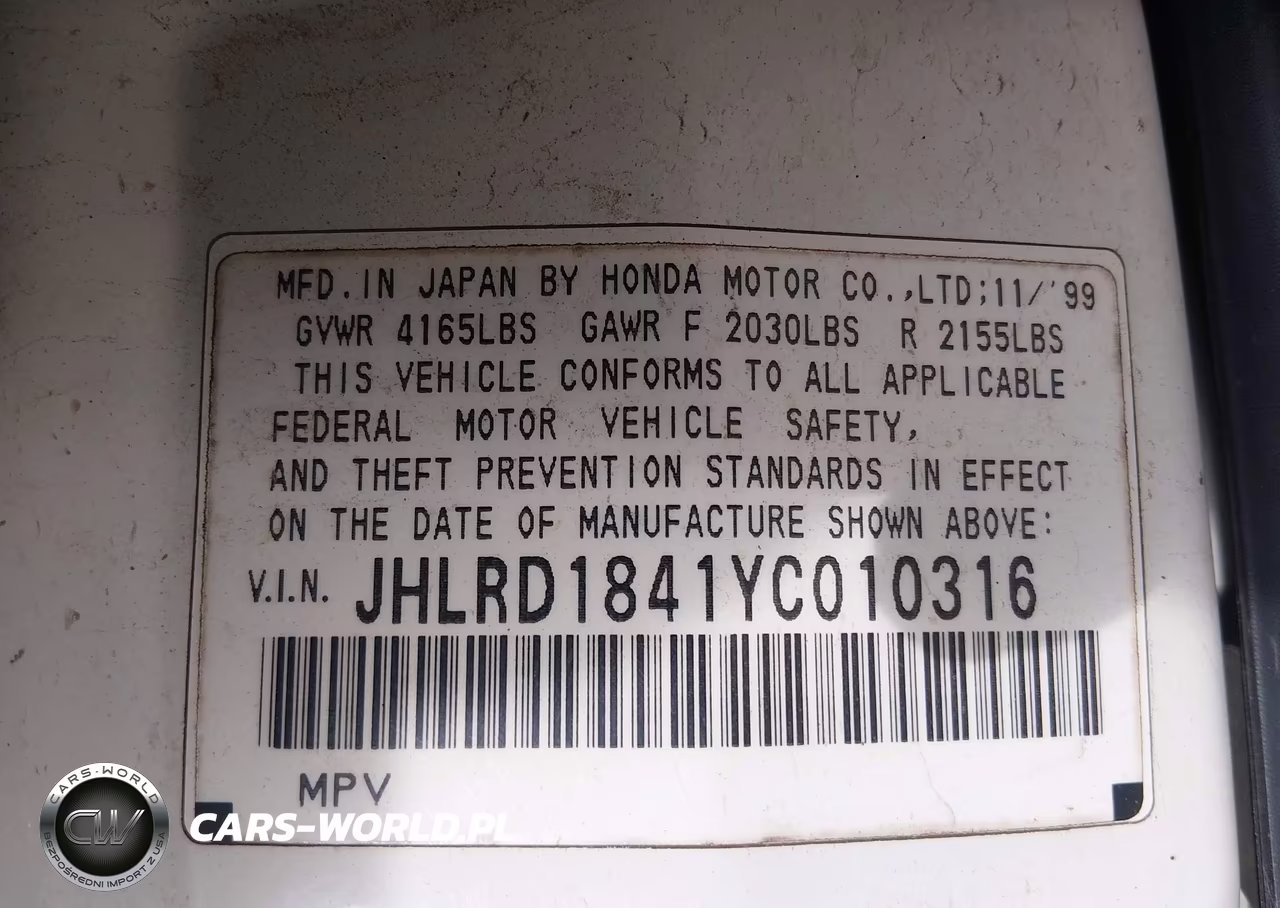 2000 Honda Cr-V Lx VIN:JHLRD1841YC010316 - 9