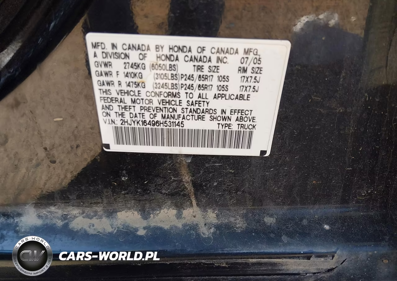 2006 Honda Ridgeline Rts VIN:2HJYK16496H531145 - 9
