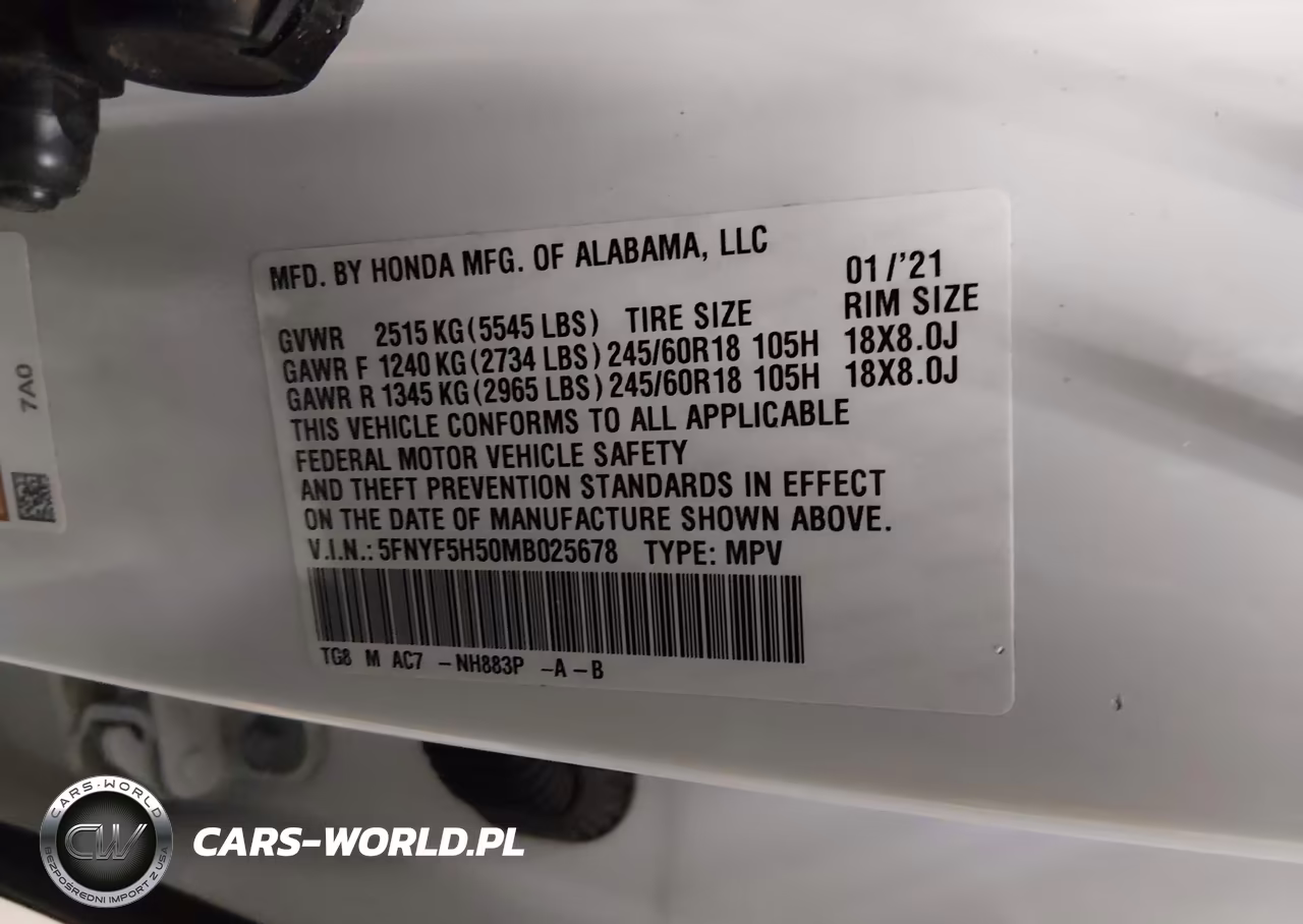 2021 Honda Pilot 2Wd Ex-L VIN:5FNYF5H50MB025678 - 9