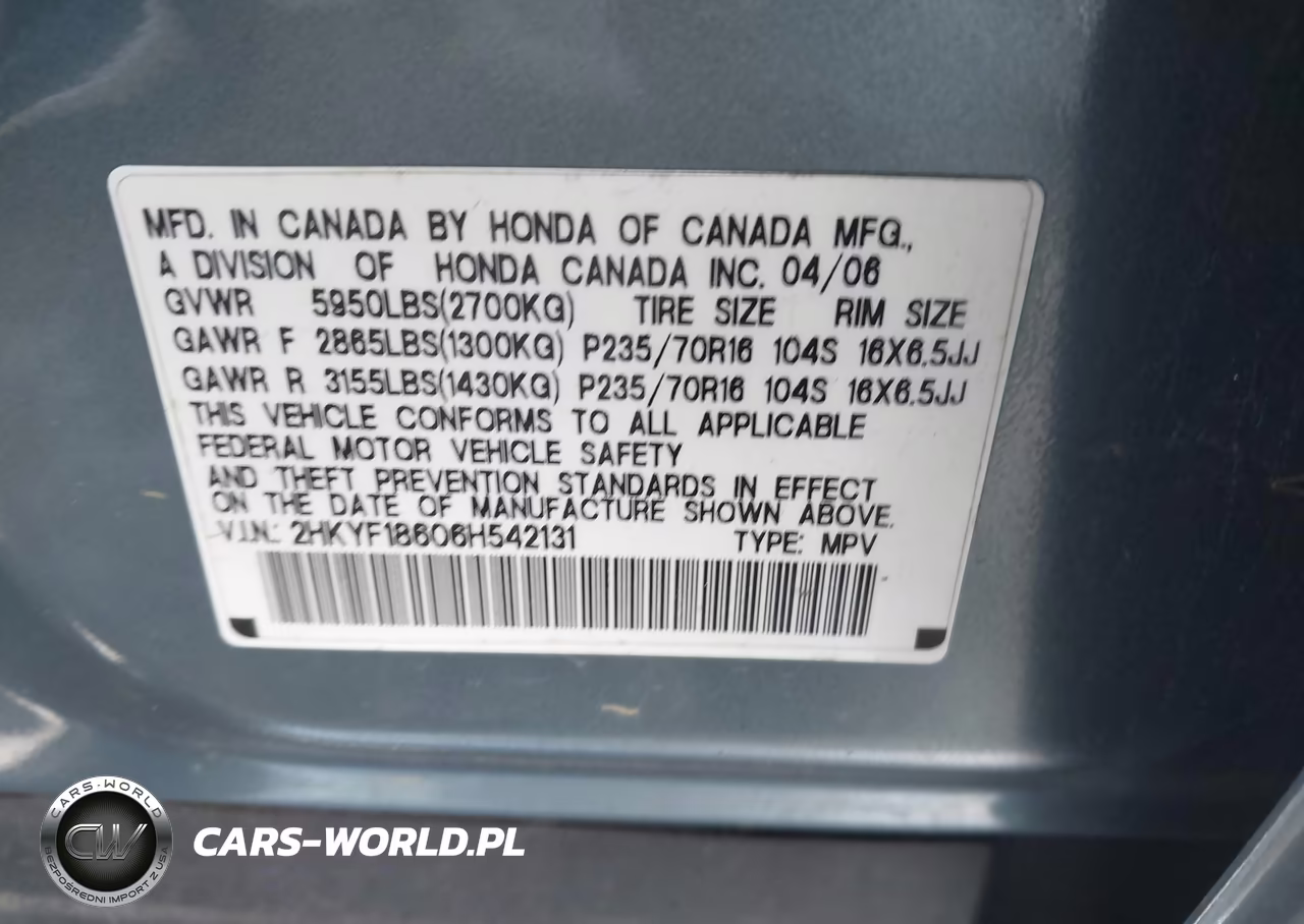 2006 Honda Pilot Ex VIN:2HKYF18606H542131 - 9