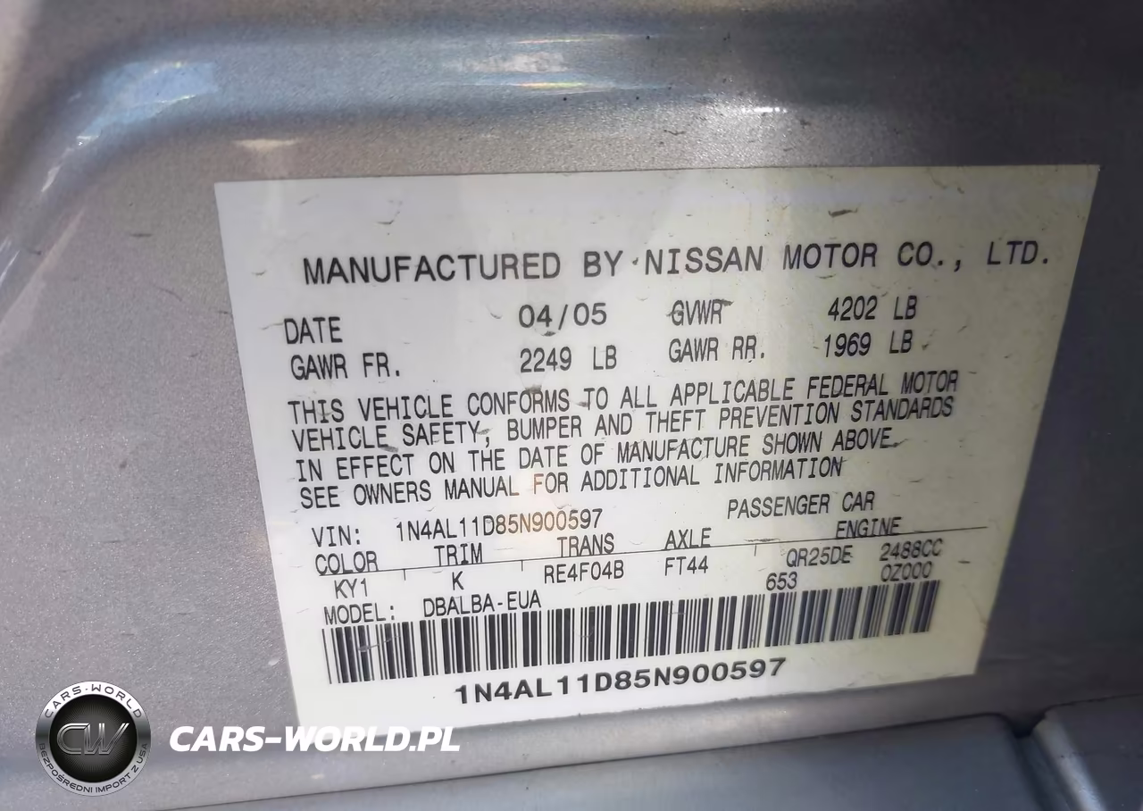 2005 Nissan Altima 2.5-2.5 S VIN:1N4AL11D85N900597 - 9