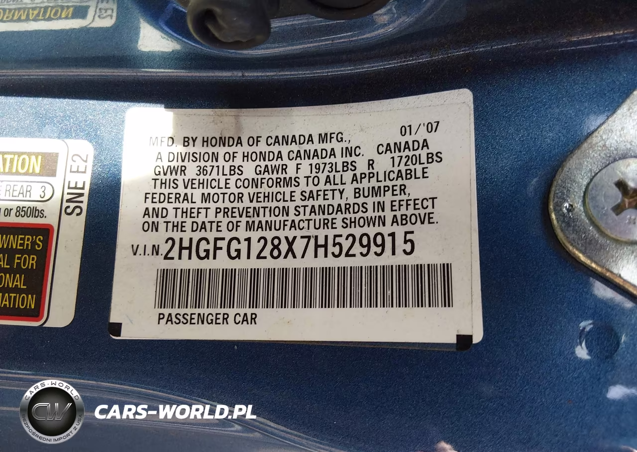 2007 Honda Civic Ex VIN:2HGFG128X7H529915 - 9