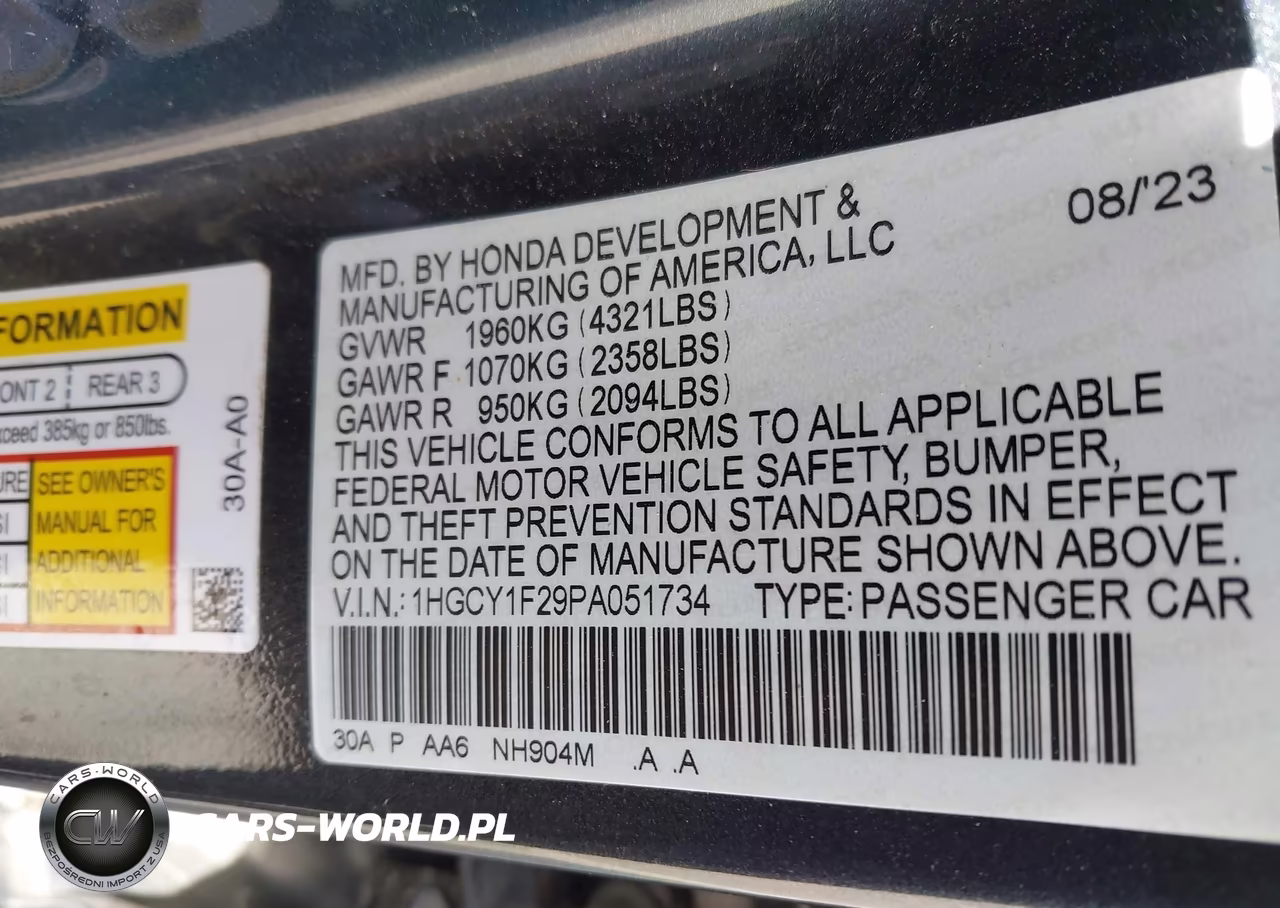 2023 Honda Accord Lx VIN:1HGCY1F29PA051734 - 9
