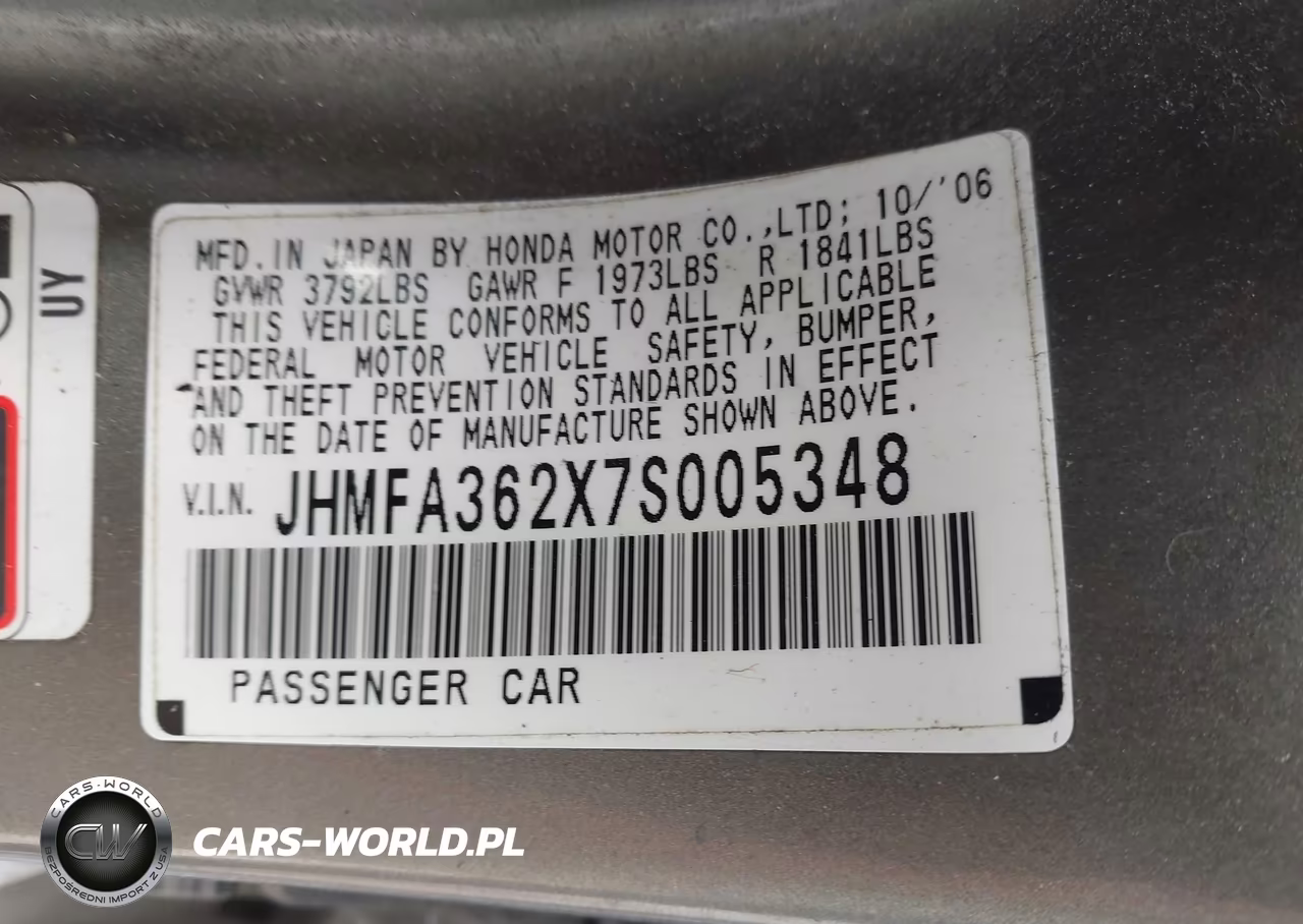 2007 Honda Civic Hybrid VIN:JHMFA362X7S005348 - 9