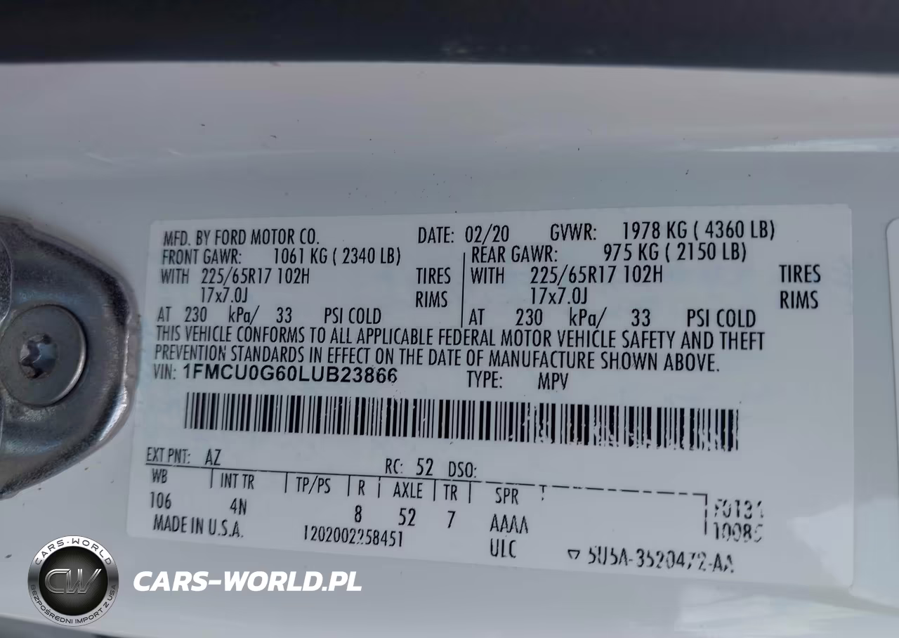 2020 Ford Escape Se VIN:1FMCU0G60LUB23866 - 9