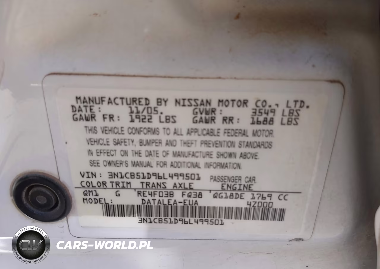 2006 Nissan Sentra 1.8S VIN:3N1CB51D96L499501 - 9