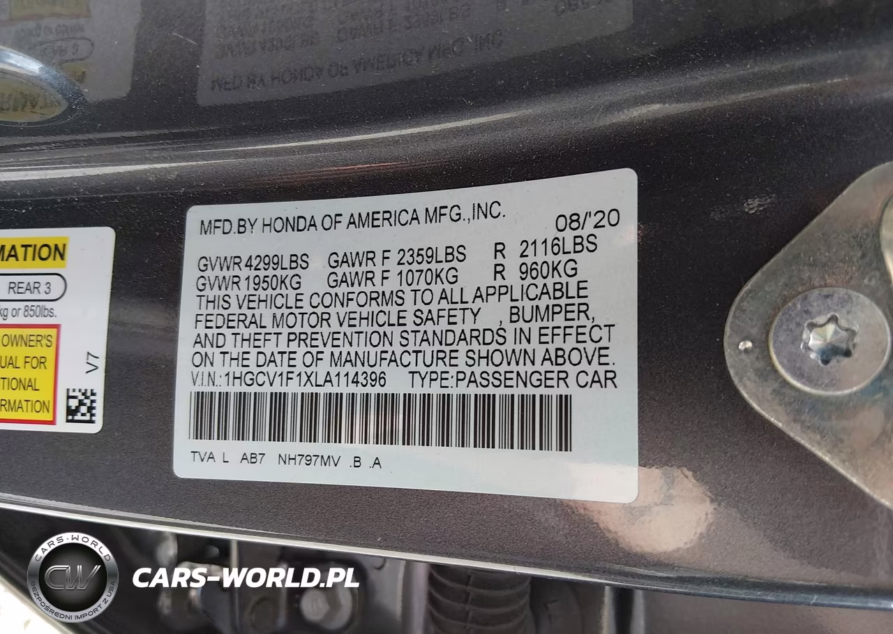 2020 Honda Accord Lx VIN:1HGCV1F1XLA114396 - 9