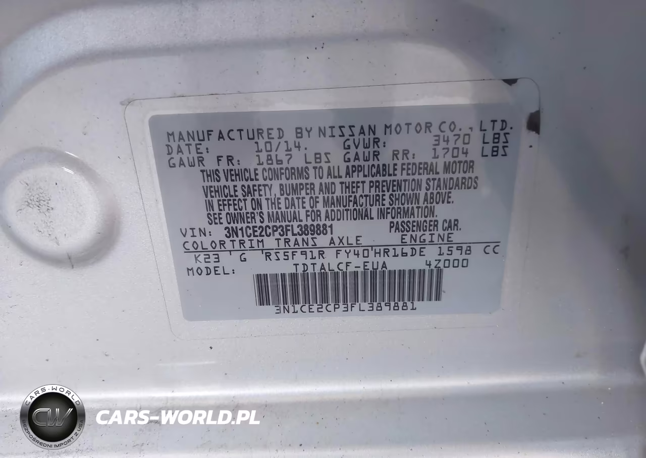 2015 Nissan Versa Note S (Sr) VIN:3N1CE2CP3FL389881 - 9