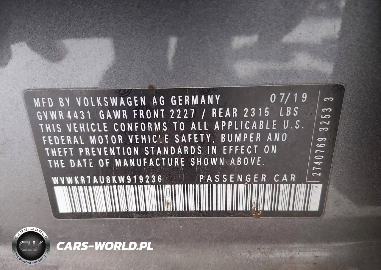 2019 Volkswagen E-Golf Se VIN:WVWKR7AU8KW919236 - 9