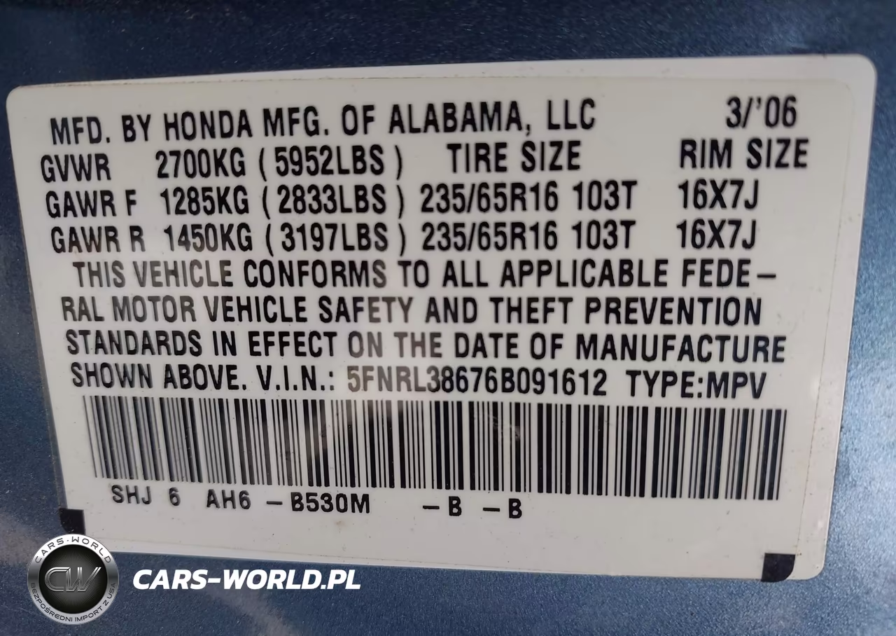 2006 Honda Odyssey Ex-L VIN:5FNRL38676B091612 - 9