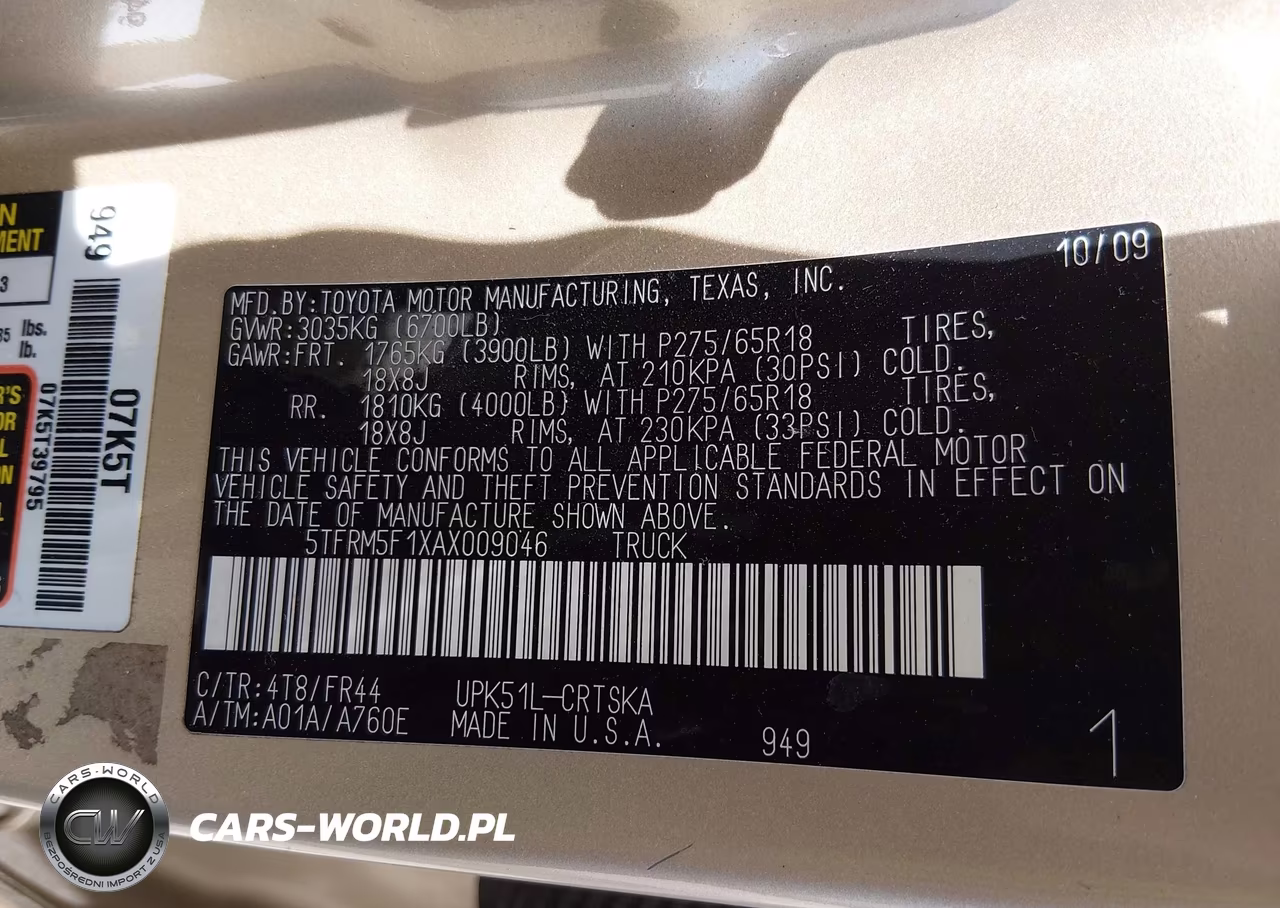 2010 Toyota Tundra Grade 4.6L V8 VIN:5TFRM5F1XAX009046 - 9