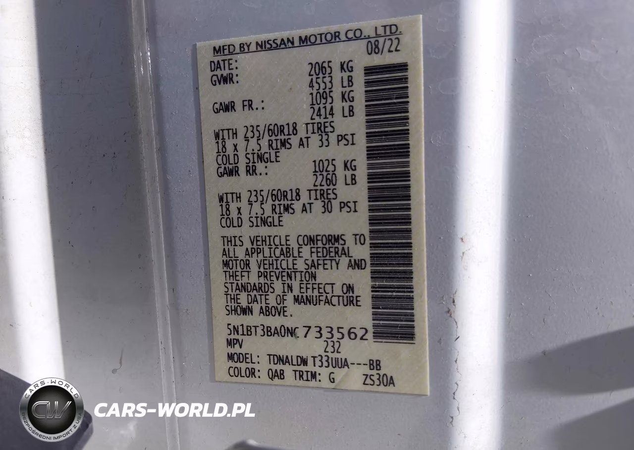 2022 Nissan Rogue Sv Fwd VIN:5N1BT3BA0NC733562 - 9