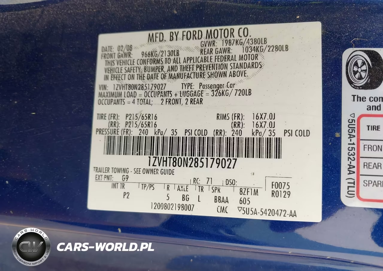 2008 Ford Mustang V6 Deluxe VIN:1ZVHT80N285179027 - 9